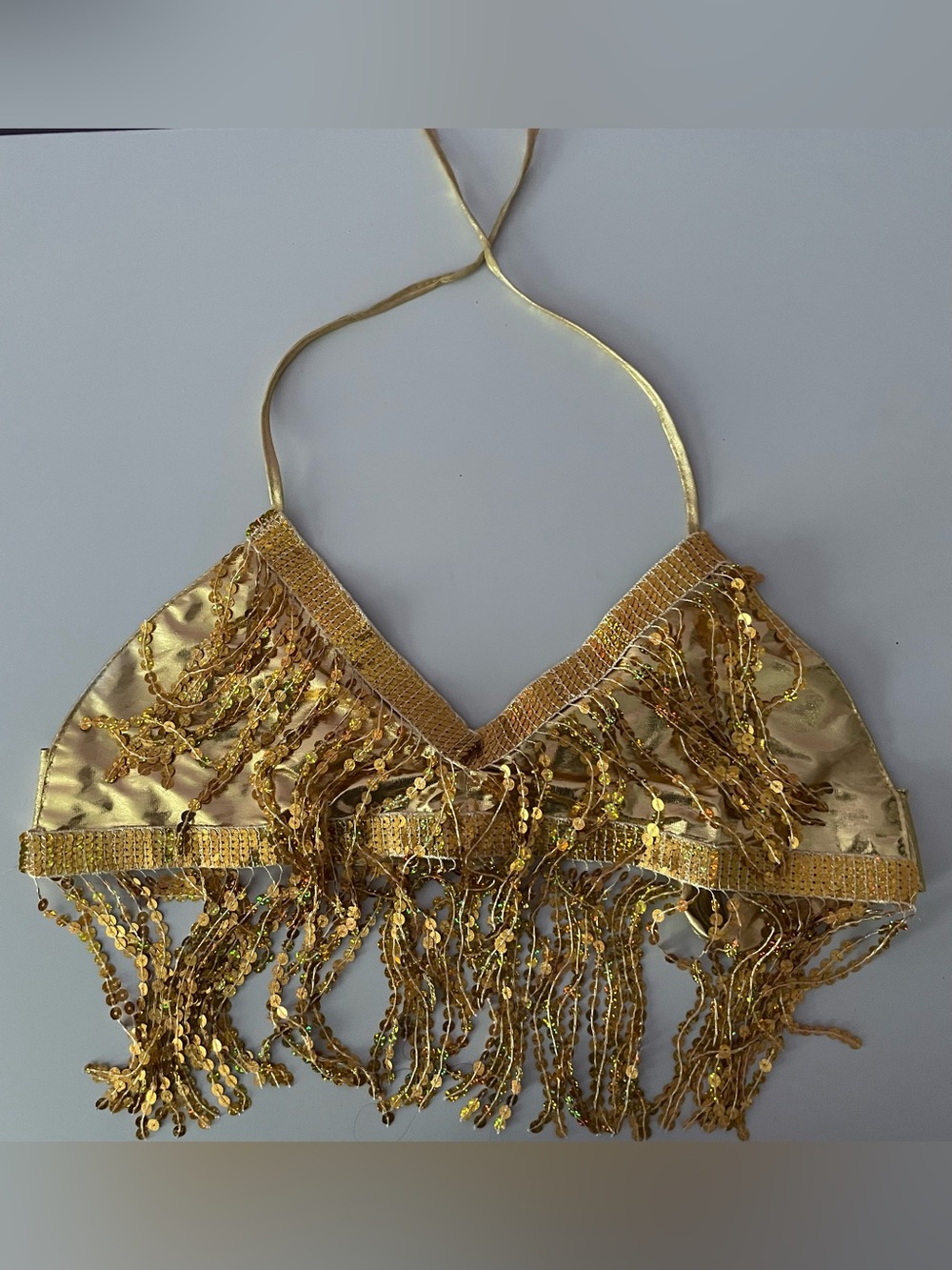 Amazon Gold Sequin Fringe Halter Crop Top
